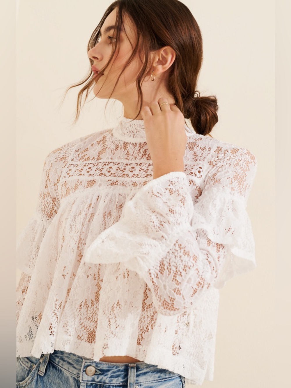 NWT! FP Free People Lilabeth Lace Top Sz Large